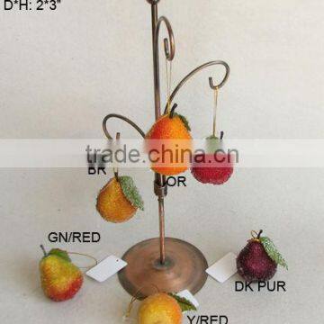 2014 Hot Sale Artificial Fake Fruits Christmas 3" Artificial Sugar Pear With Glitter Christmas Tree Decoration