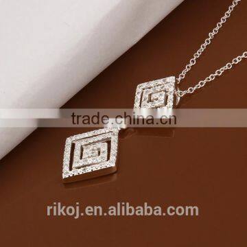 wholesale Unique 925 silver plating dual-rhombus necklace