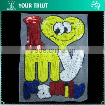 Energetic I Love My Family Sequin T-Shirt Bead Applique Patches