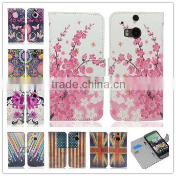 Flower Butterfly Flip USA UK Flag Pattern Case For HTC One 2 M8/HTC One m7