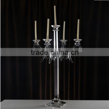 cheap 5 arms long stem wedding decorative crystal candelabra