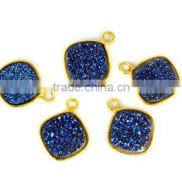 The Gopali Jewellers Blue Druzy Gold Bezel Connectors 925 Sterling Silver Bezel connectors