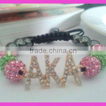 2013 fashion jewelry green and pink shamballa bracelet wrap, AKA bracelet