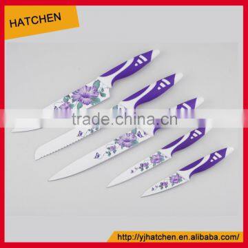 S7-5A High quality Non-stick coating colorful kitchen knife set with PP+TPR handle