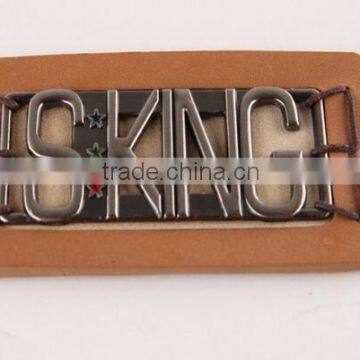 fancy PU leather label with metal badge for garment