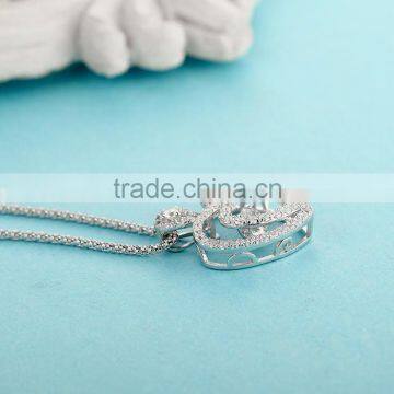 Silver Dancing Stone Heart Shape Pendant Necklace Jewelry photo-5