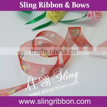 Organza Material and Christmas Occasion Printed Ribbon