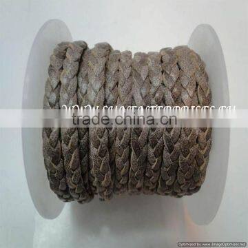 Braided Leather cords -5mm flat braided Brown White base