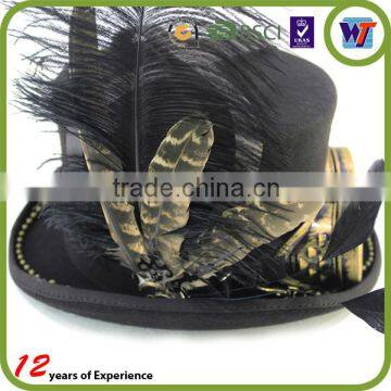 Black Top Hat With Metal Glasses And Plumage Decorative Luxury Hat photo-4