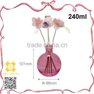 Welllord customized pink clear glass aromatic reed stick diffuser