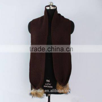 Popular Warm Crochet Scarf Real Fur Pom Pom Crochet Scarf With Hats photo-3