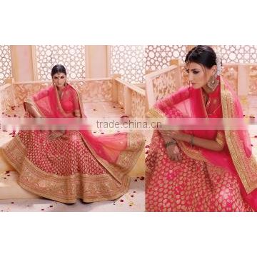 Sumptuous Hot Pink Embroidered Work Net A Line Lehenga Choli/buy designer lehengas online