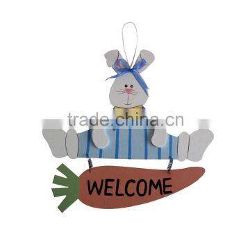 Wooden rabbit with carrots hanging ornaments on door decoration easter hanger rabbit with welcome letter