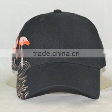 Guangzhou hat factory professional custom 6 panel / 100% cotton/fire bird embroidery logo / / black baseball cap