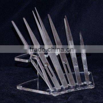 Nickel Plated 6pc Crafters 7 Inch Tweezers With Stand