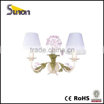 SB0877/2 2 Light Countryside Style Wrought Iron Flower Wall Lamp/Bedroom Decorating Lighting/Jiangmen Factory Price Wall Light