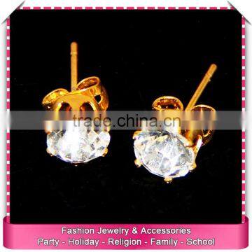 Single stone imitation gold stud earrings, hot sale imitation crystal stud earrings