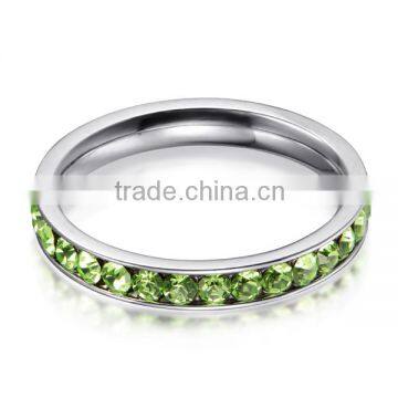 316L Stainless Steel Peridot Green Cubic Zirconia CZ Eternity Wedding 4MM Band Ring photo-2