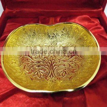 Beautiful Wedding Gift Gold Plated Brass Apple Shape Bowl photo-3