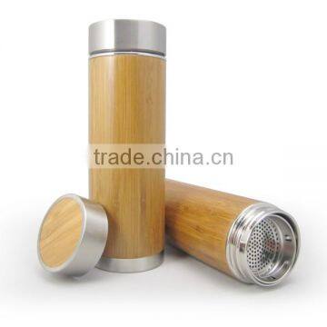 Customized Bamboo Water Bottle 360ml Stainless Steel Travel Mug With Logo Printing/carving photo-3