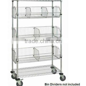 Chrome wire shelving cars with wire bins