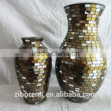 Brown Mosaic Antique Flat Round Glass Vase photo-3