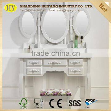 modern wooden dressing table design with full-length mirror and stool