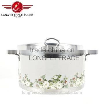 Useful White Color With Flower Decal Stainless Steel Handle Houseware Cooking Pot photo-2