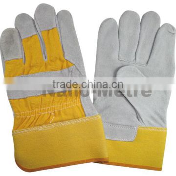 NMSAFETY 10.5"AB grade 190-220g Industrial Double palm safety yellow cow spilt leather welding gloves