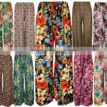 Womens Parallel Palazzo Wide Leg Printed Pants Ladies Plus size Trousers