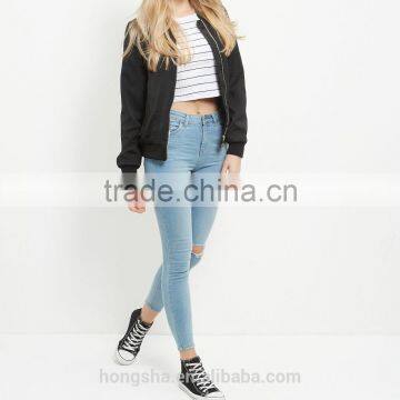 2016 Ladies Sexy White Ribbed Stripe Crop Top HST8040 photo-2