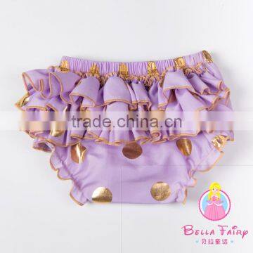 Most Popular Custom Design Baby Cotton Ruffle Gold Dot Bloomers With Diaper Cover photo-4