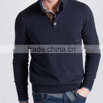 High Quality Wholesale knit wear Men's button high-neck sweater with suedette elbow patches (BKNM16)