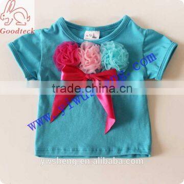 New designs turquoise children girl t shirt,blue short sleeve baby tank tops for summer