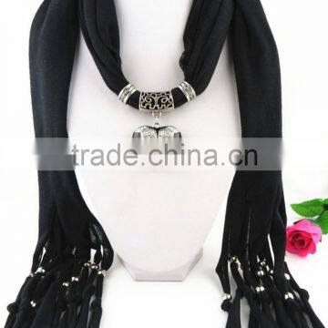 2016 Black enamel heart charm pendant long scarves solid black costume long scarves diy custom black pendant scarves