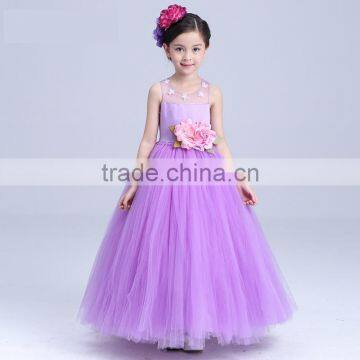 2017 girls long party dress sheer shoulder flowers frocks