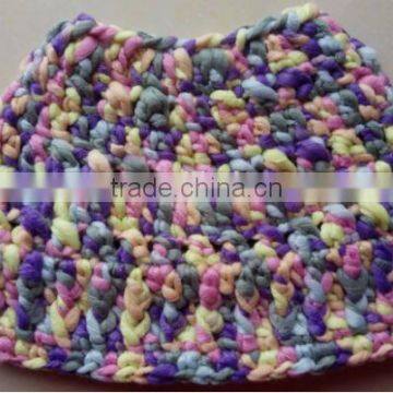 Girls Colorful Knit Bun Beanie Ponytail Hat photo-2