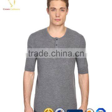 Short Sleeve T-shirt Wool Knitted Mens Crewneck Sweater photo-4