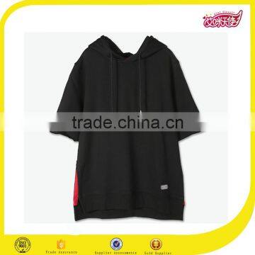 2016 Wholesale OEM High Quality Black Short Sleeve Fleece French Terry Sports Hoodie for Men