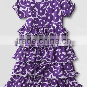 Allover Printed Purple Ruffle Dress for Girls