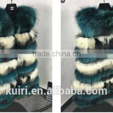 Top Luxury Real Fox Fur Vest For Women Whole Skin Winter Thick Stripe Natural Mixed Color Fox Fur Waistcoat Plus Size photo-5