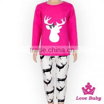 66TQZ454 Yiwu Lovebaby cotton&silk milk Wholesale Deer Print pant Long sleeve hot pink casual top boutique clothing set