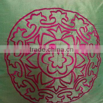 Decorative Pillow Cover in Green, Sofa Toss, Throw Pillow, Pink Embroidery, photo-4
