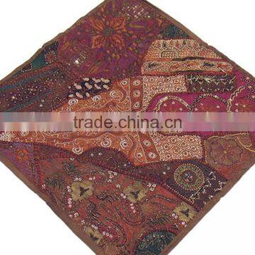 Chocolate Ethnic Floor Cushion India Euro Handmade Embellished Sari Pillow Case photo-2