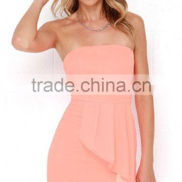 2015 Hot Strapless Fitted Bodice Club Dress Coral Night Sexy Club Dress photo-2
