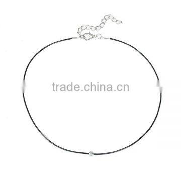 New Fashion Black Wax Cord Silver Tone Choker Necklace