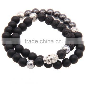 Double Layered Hematite Black Lava Beads Buddha Bracelet Religion Tibet Charm Jewelry