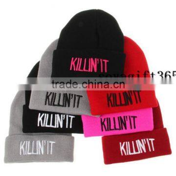 Hip Hop Embroidered Letter Cuff Hat Colorful Knitted Beanie Cap