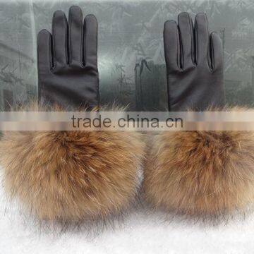 Fashion Leather Fur Gloves Raccoon Fur Gloves