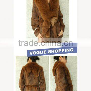 elegant knitted rabbit hair with a fox fur collar ,Medium and long fur garment JL009